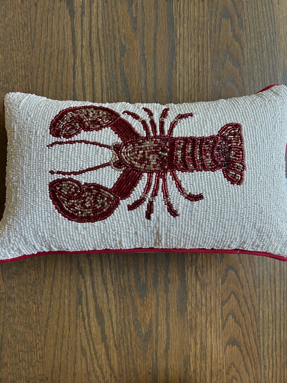 Marshalls Beaded Lobster Accent Pillow - White and Red NWOT